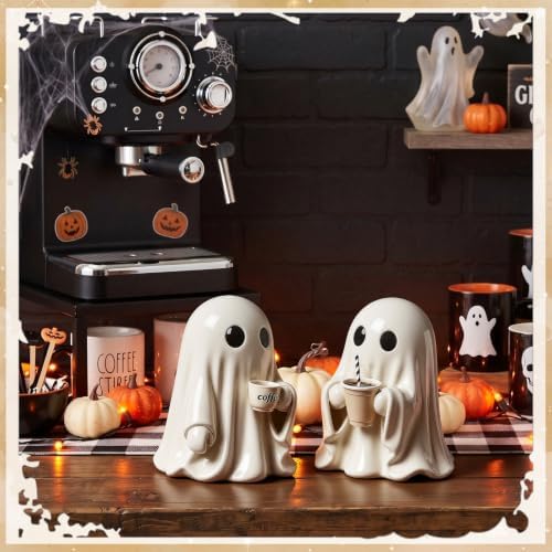 Simgoing 2 Pcs Halloween Coffee Bar Ghost Figurine Funny Ghost Table Decor