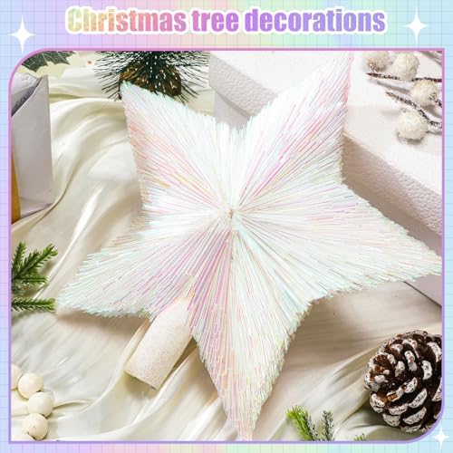 Threehoney 8.3 Inch Christmas Star Tree Topper Glitter Decor,Colorful White