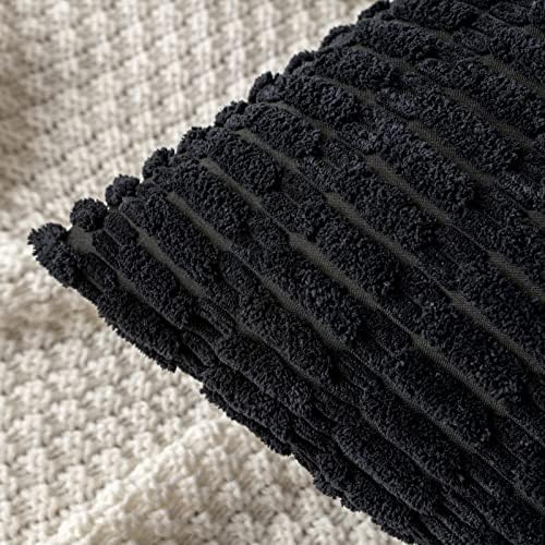 MIULEE Lumbar Corduroy Decorative Throw Pillow Covers 12x20 Black Pack of 2