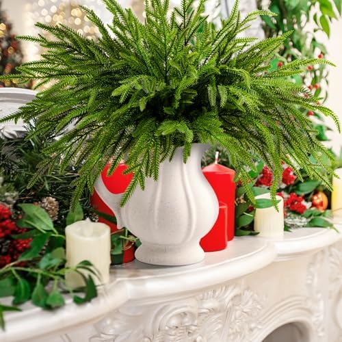 Purple Star 20 Pcs Christmas Norfolk Pine Branches, 19" Extra Length Artificial Xmas Branches Plants Pine Needles, Fake Greenery Norfolk Pines Stems Sprigs for DIY Craft Garland Home Garden Decor