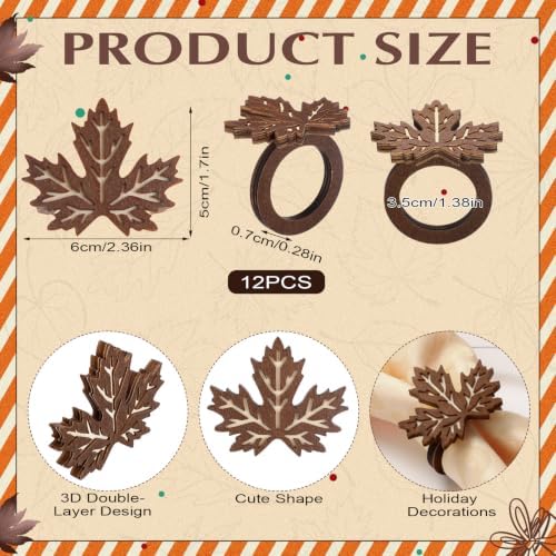 Roshtia 12 Pcs Wooden Fall Napkin Rings Thanksgiving, Maple Leaf