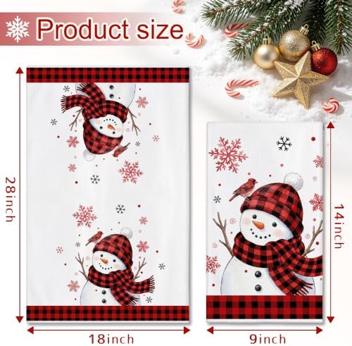Hexagram Christmas Kitchen Towels, Red Plaid Snowman Christmas Decorations