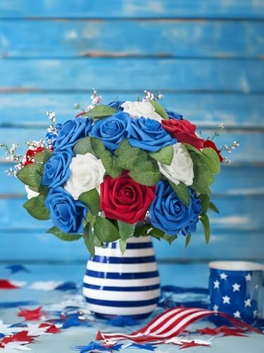 InnoGear Fake Roses 50 Pcs Royal Blue Flowers Artificial Faux Foam Floral