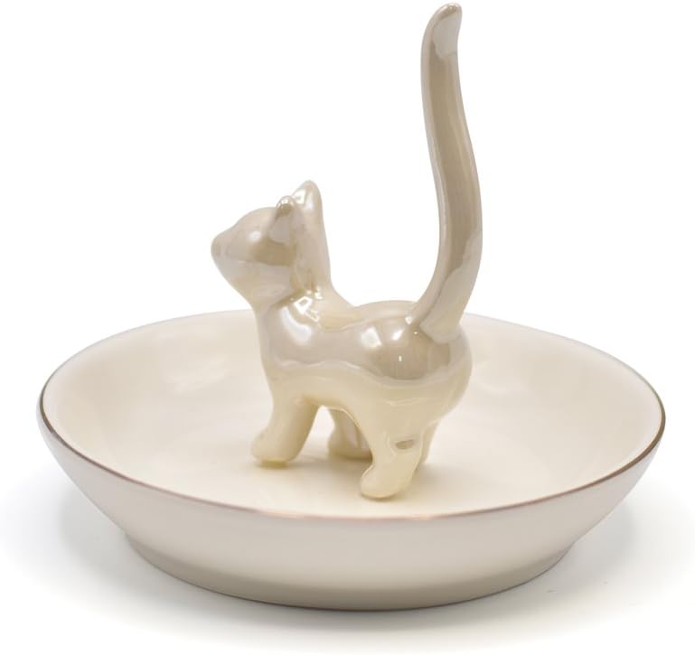 Cat Ring Holder Trinket Tray Ceramic Jewelry Dish Decorative Ring Holder/Trinket Tray / Pearl White