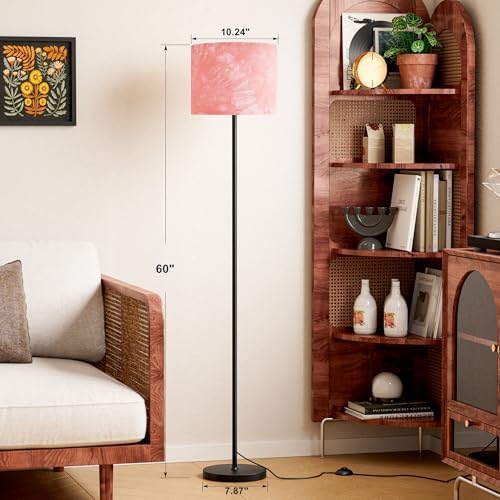 Ambimall 60'' Modern Floor Lamp with Shade, Tall Lamps for Living Room, Bedroom, Office, Dining Room, Hand-Dyed Pink