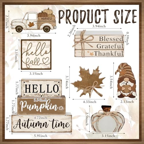 11 Pcs Fall Decorations Set Wooden Pumpkin Maple Leaf and Gnome Signs for Indoor Seasonal Display Cute Rustic Art for Home Cafe Harvest Party Favors and Thoughtful Gift Idea