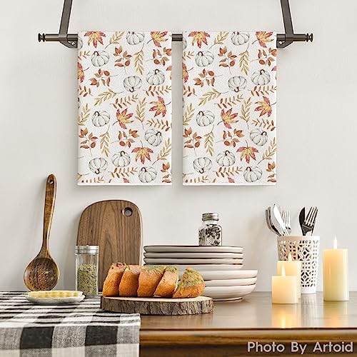 Artoid Mode Orange Leaves Pumpkins Fall Kitchen Towels Set of 4 18x26 Inch