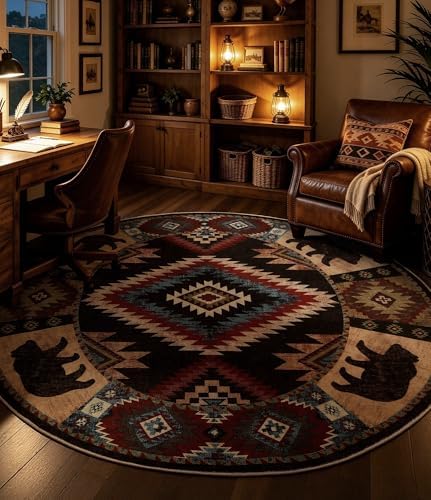 YIHOUSE Washable Western Cabin Round Rug, 6ft