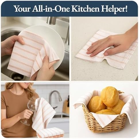 LANE LINEN Kitchen Dish Towels 100% Cotton Soft & Durable 4 Pack - Coral