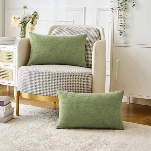 MIULEE Soft Chenille Lumbar Throw Pillow Covers Sage Green 14x22 Pack of 2