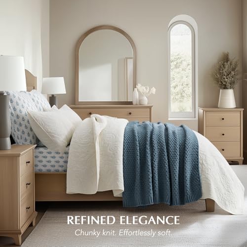 EVERGRACEHOME Chunky Chenille Knit Throw Blanket, 60 x 80, Stormy Blue