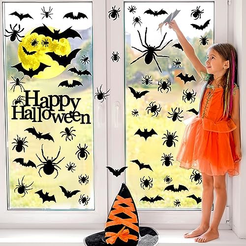 Qeeenar 76 Pcs Halloween Wall Decals Stickers Bats Wall Decor, 6 Sheets