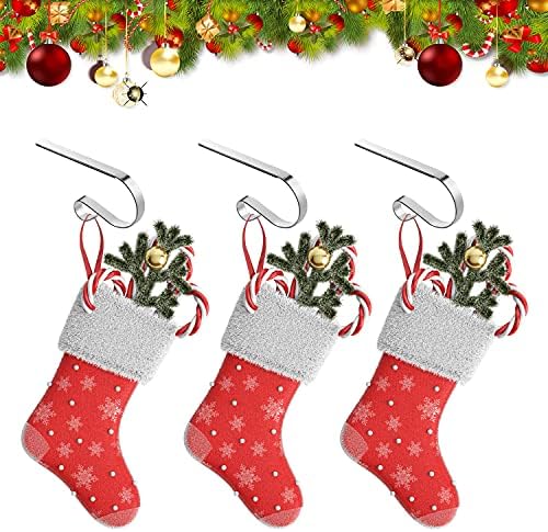 6 Pcs Christmas Stocking Holders Metal Mantel Stocking Hangers Adjustable Hanging Grip Stockings Clip Set (6, Silver)