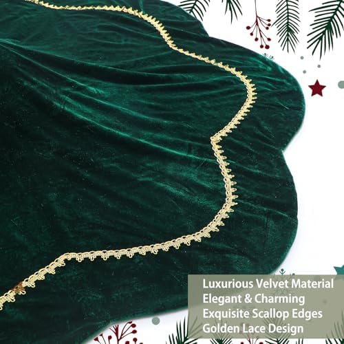 Arrowbash Green 72 Inch Christmas Tree Skirt Velvet Scallop Ddge