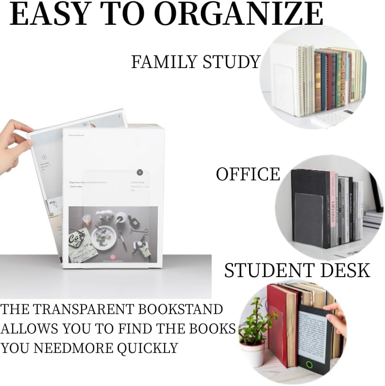 Acrylic Book Ends 16 Pcs, Clear Bookends, Bookend Organizer for Shelves | Transparent Book Stoppers, Decorative Book
