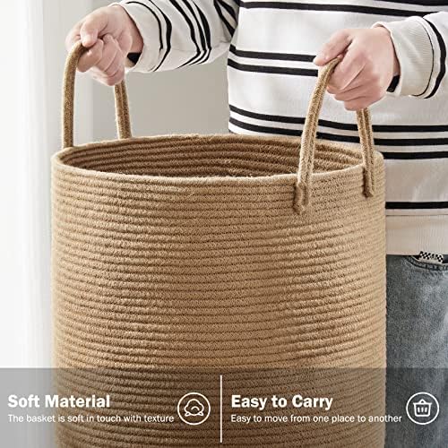 Woven Rope Laundry Hamper Basket by YOUDENOVA, 72L Tall Luandry Basket, Baby Nursery Hamper for Blanket Storage in