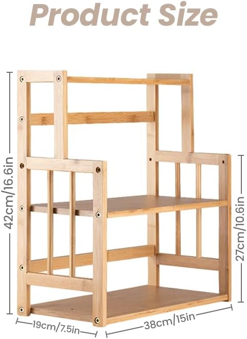 Bamboo Spice Rack 3-Tier Kitchen Countertop Organizer, Adjustable Shelf Pantry Storage Stand for Herbs, Jars, and