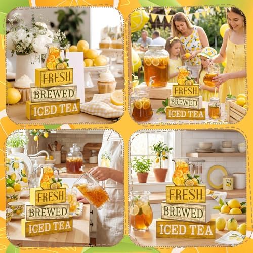 Moucuny 4 Pcs Summer Lemon Table Decorations Iced Tea Tiered Tray Decor