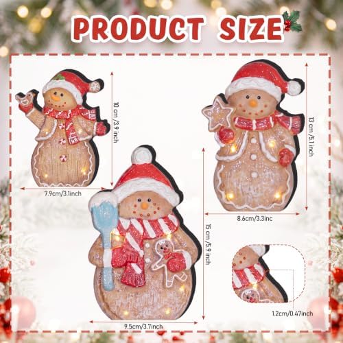 Suzile 3 Pcs Christmas Gingerbread Figurines, Wooden Rustic Tabletop Decor