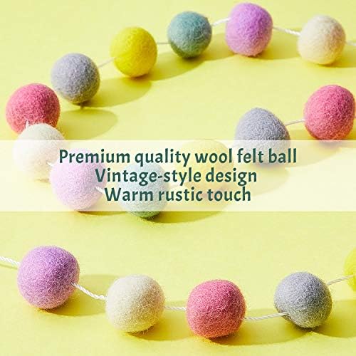 WILLBOND 2 Pc 6.5 ft Wool Felt Pom Ball Garland,Novel Colors