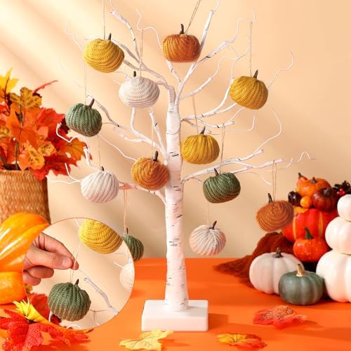 Knitgrip 12 Pcs Fall Pumpkin Hanging Ornaments Mini Tree Decor, Autumn