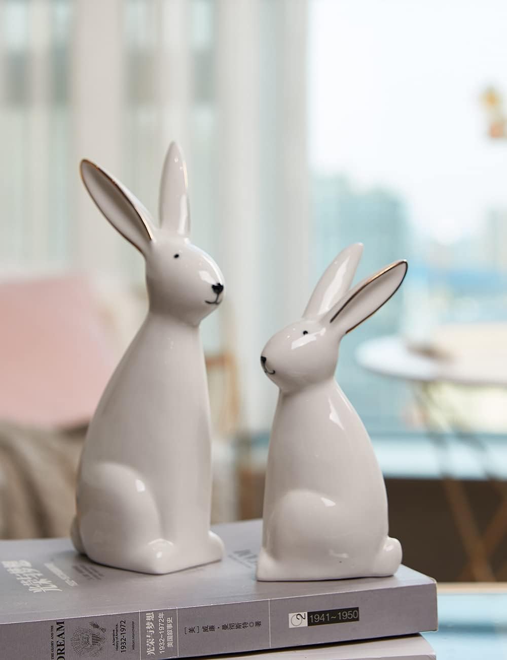 Rabbit Statue Bunny Figurine Modern Animal Sculpture Home Decor Gift / 7.6 Inch / Set of 2