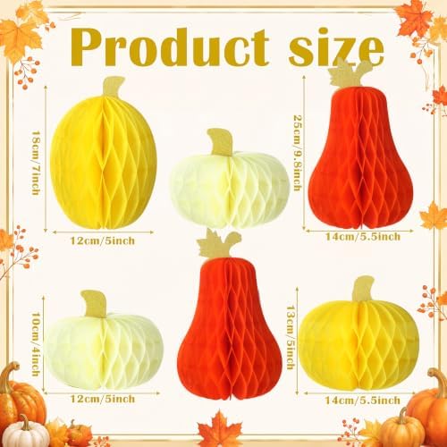 Fourluoo 6 Pcs Fall Pumpkin Table Decor, Pumpkin Honeycomb Centerpiece
