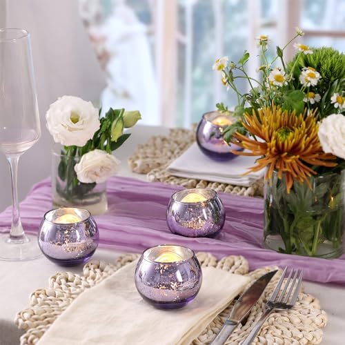 Volens Round Purple Votive Candle Holder Set of 12, Mercury Glass Votives