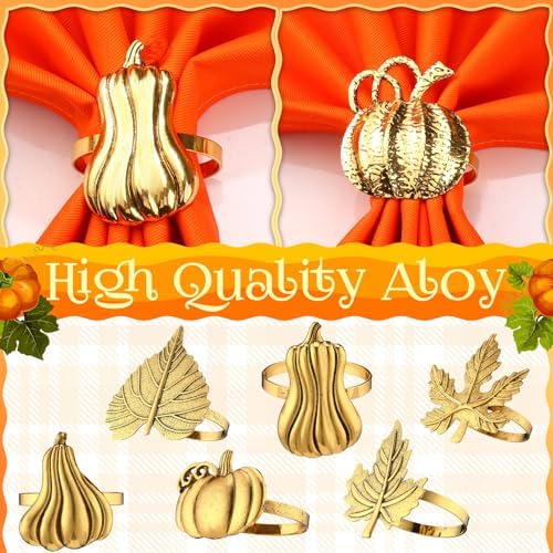 WILLBOND 12 Pcs Thanksgiving Napkin Rings Set Fall Pumpkin Leaf Holders
