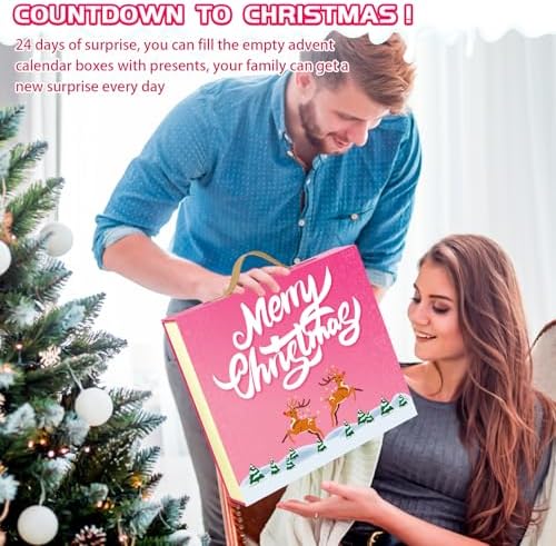 Christmas Advent Calendar, Empty Advent Calendar to Till Yourself, 24 Days Christmas Countdown Advent Calendar, Reusable Countdow Boxes, Xmas Gifts for Boys Girls Teens Adults
