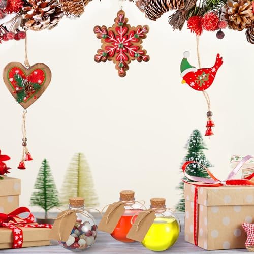 Maxcheck 20 Pcs 8.5 oz Plastic Potion Bottles with Corks Spherical Round Bottles Christmas Ball Shape Decorative Bottles Candy Jar with Twine and Labels for Halloween Christmas Party Favor Gift