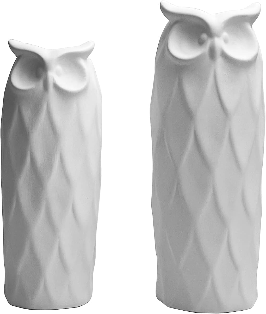 Owl Ceramic Vase / White / Set of 2