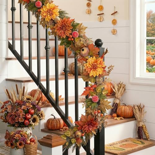 Valery Madelyn 6ft Pre-Lit Fruits & Dahlia Fall Garland for Mantel