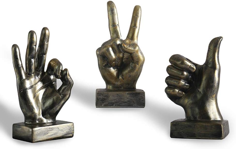 Hand Finger Gesture Desk Statues Fingers Sculpture Creative Home Living / Victory Gesture In Silver