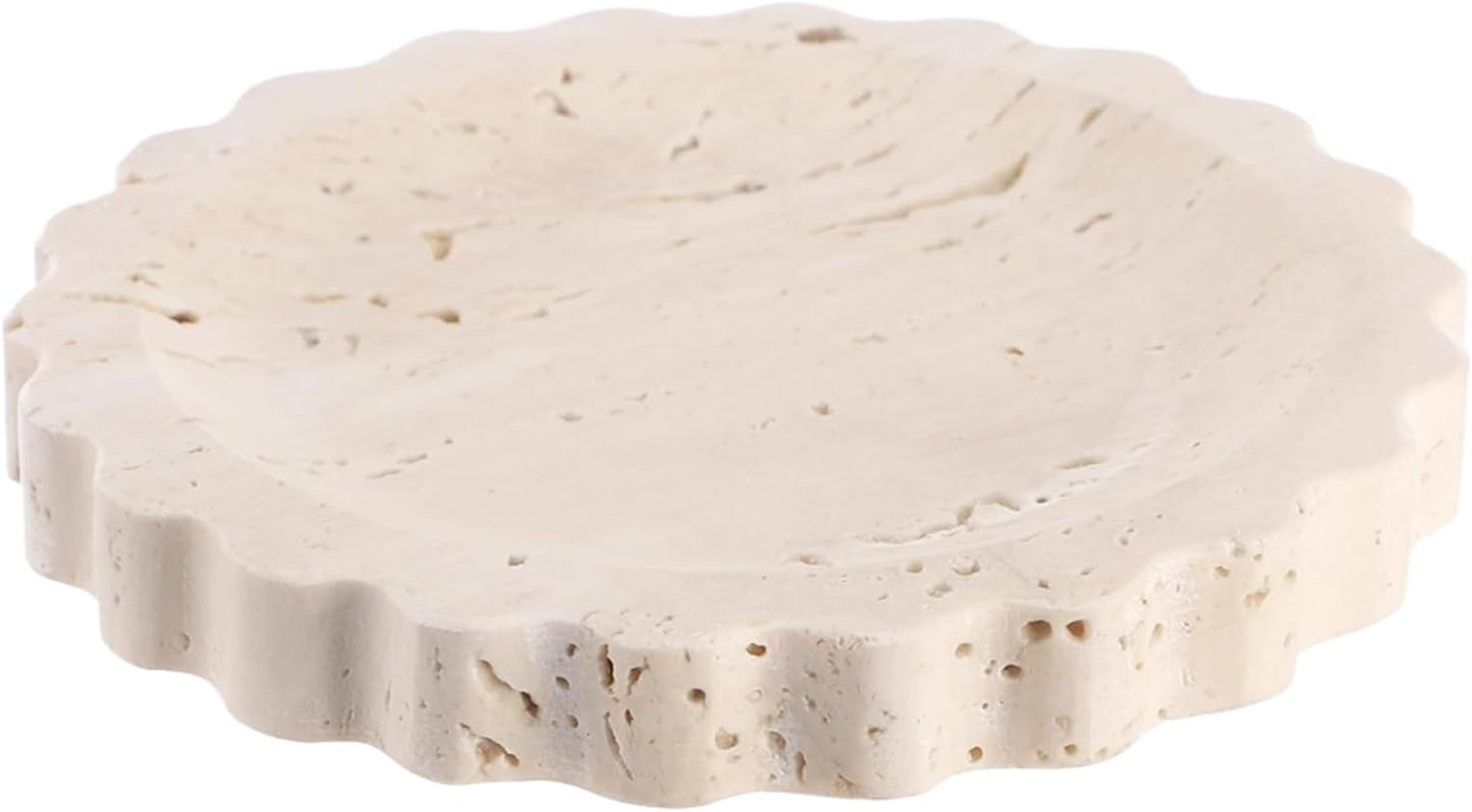 Small Scallop Edge Stone Tray / Beige / 5.9 Inch