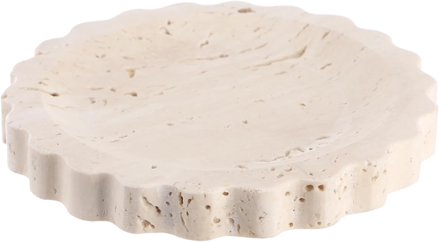 Small Scallop Edge Stone Tray / Beige / 5.9 Inch