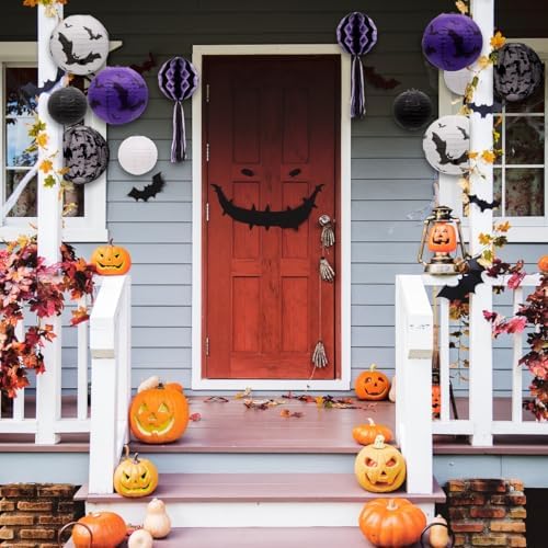 UNIQOOO 12pcs Halloween Paper Lanterns Set, Black White Purple