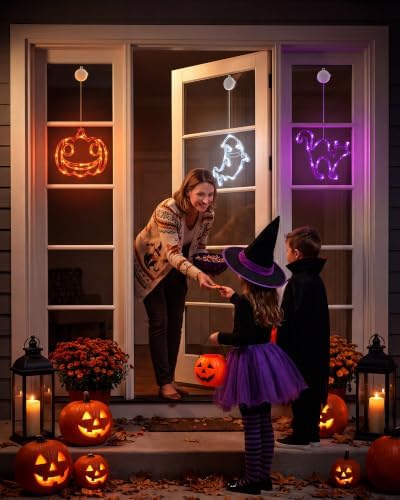 Minetom 3 Pack Halloween Windows Lights - Pumpkin, Ghost, Cat with Timer
