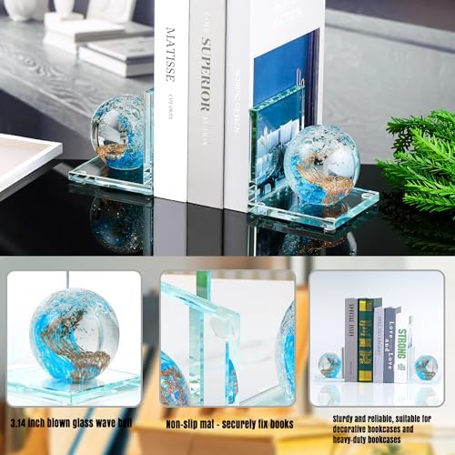 Glass Bookends / Book Ends / Light Blue