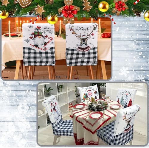 Moukeren 6 Pcs Christmas Plaid Chair Covers Dining Chair Slipcovers