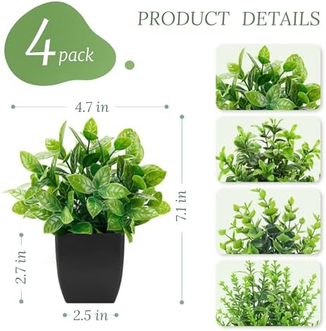 Der Rose 4 Pack Black Bathroom Decor Small Fake Plants, Halloween Decor