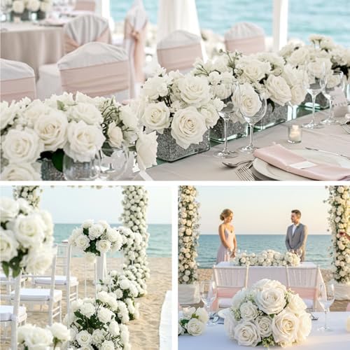 Auihiay 104pcs Roses Artificial Flower - Realistic White Fake Roses