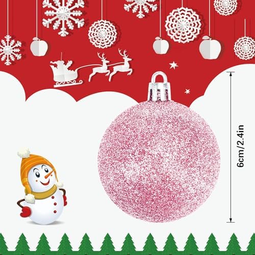 JULMELON 24PCS Pink Christmas Ball Ornaments, 60mm Shatterproof Tree Decor