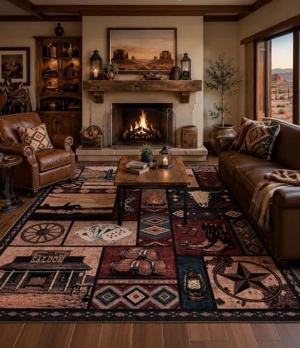 YIHOUSE 5x7 Western Cowboy Area Rugs for Living Room