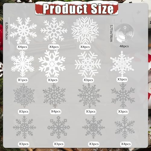 Snowflake Decorations, Christmas Hanging Decor, White Silver, 48-Pc