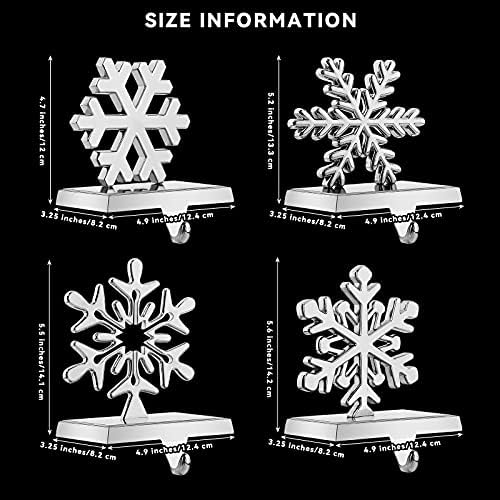 URATOT Pack of 4 Christmas Stocking Holders Snowflake Stocking Hangers Mantel Stocking Hooks for Christmas Decoration, Silver