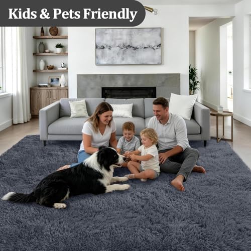 9x12 Area Rug Living Room Bedroom: Fluffy Plush Shag Carpet Grey