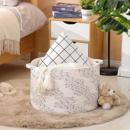 KAKAMAY Large Blanket Basket (20"x13"),Woven Baskets for storage Baby Laundry Hamper，Cotton Rope Blanket Basket for
