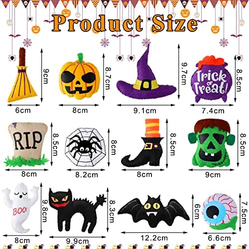 Oudain 12 Pcs Halloween Tree Ornaments 3D Felt Pumpkin Ghost Witch Bat
