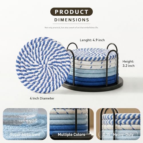 Lazebox Coasters Set of 8 for Drinks, 4 Inch Large Coasters for Coffee Table, Tabletop Protection for Hot & Cold